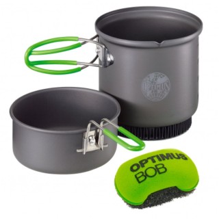 1 - Batterie de cuisine Trekking et Camping avec échangeur de chaleur 3 pièces en aluminium antiadhésif